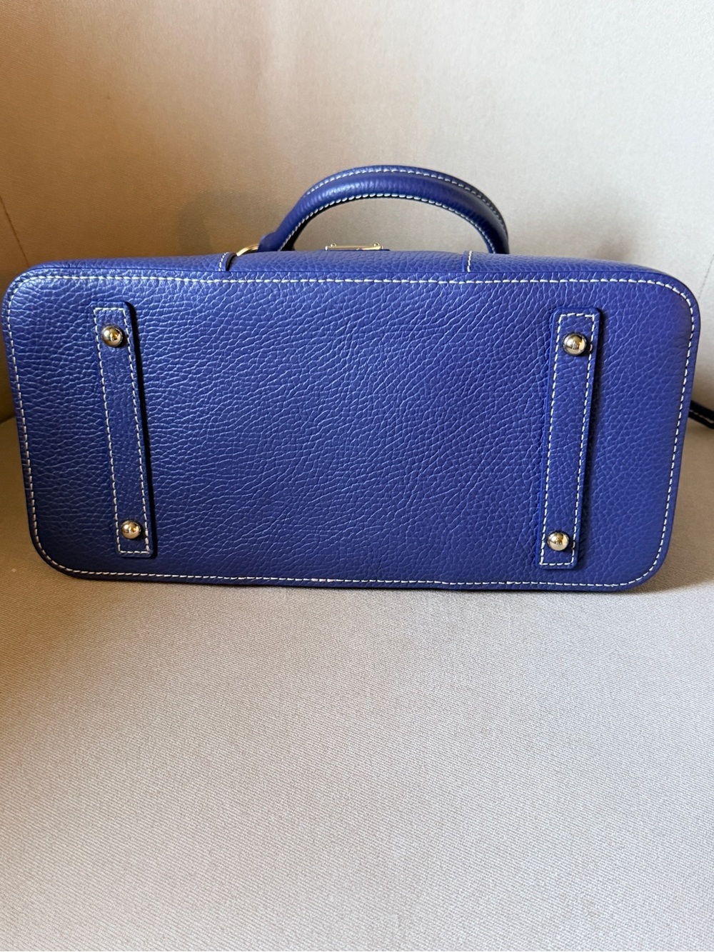 Dooney & Bourke Lucca Marine Blue Pebble Leather Satchel with Gold Hardware - Picture 4 of 10